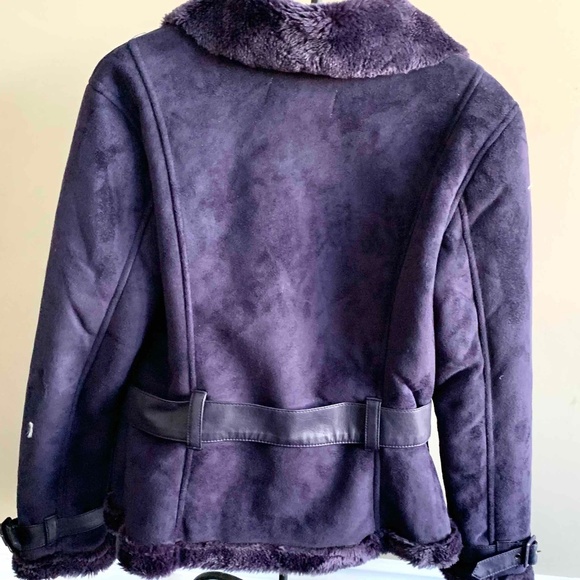 UTEX Purple Suede Faux Fur Lined Winter Coat - Picture 2 of 10